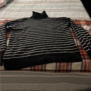Halogen Black and White Striped Turtleneck Sweater